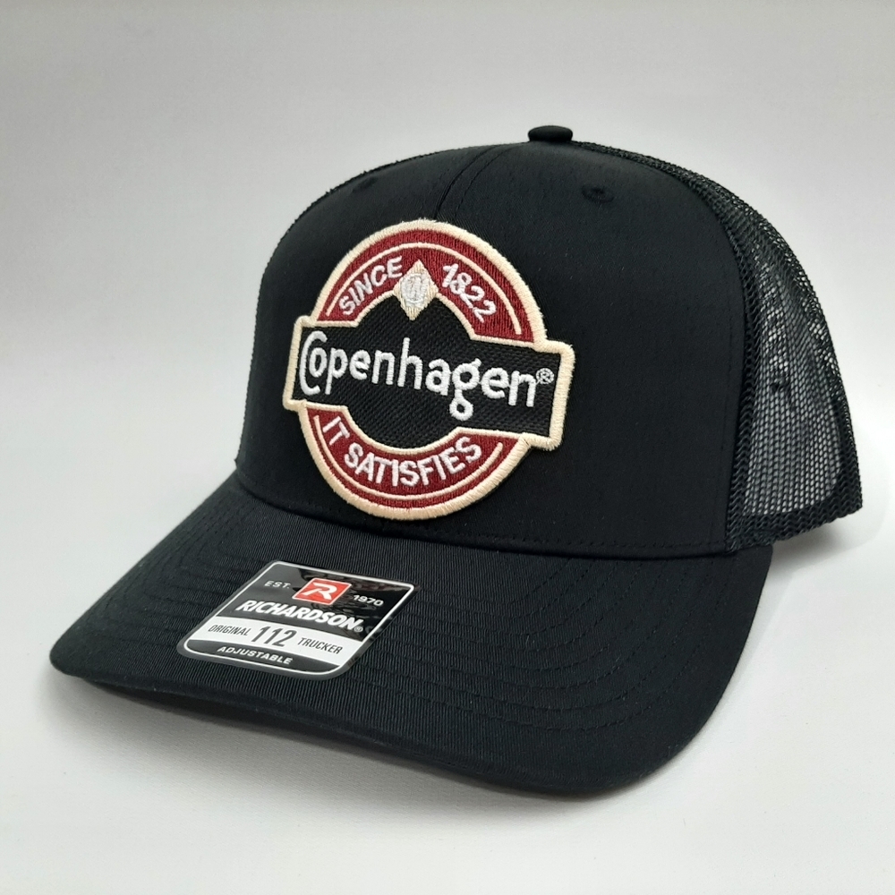 Richardson 112 Copenhagen Embroidered Patch Mesh Snapback Trucker Hat Cap Black